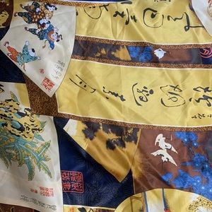 Asian motif silk scarf 43x44 good used condition see pics for condition